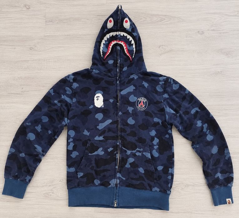 BAPE x PSG Shark Full Zip Hoodie Blue Camo – mărimea L