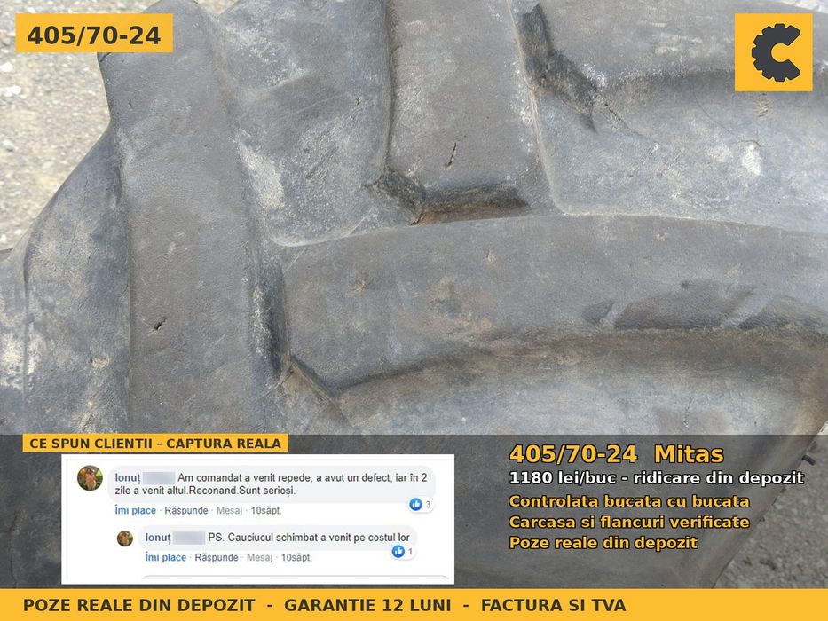 Cauciucuri Anvelope 405/70-24 405/70 24 400/70R24 4057024 Mitas Buldo Miniincarcator si Industrial Utilaje Agricole SH Second Hand LIVRARE Factura TVA