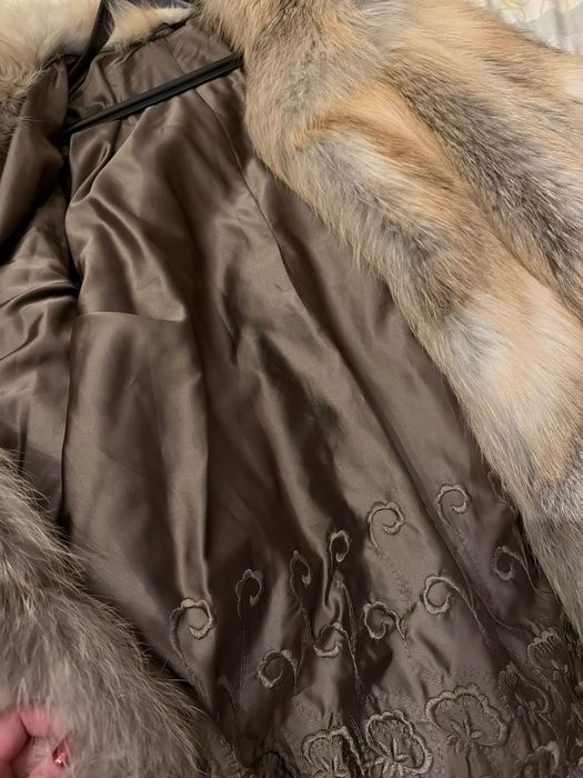 Палто с естествен косъм от лисица и подарък шал и шапка