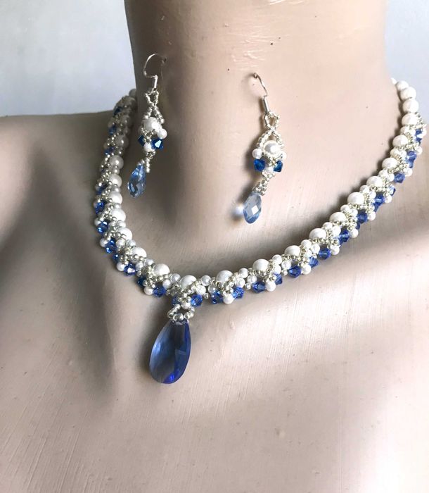 Colier si cercei handmade cu perle si cristale swarovski