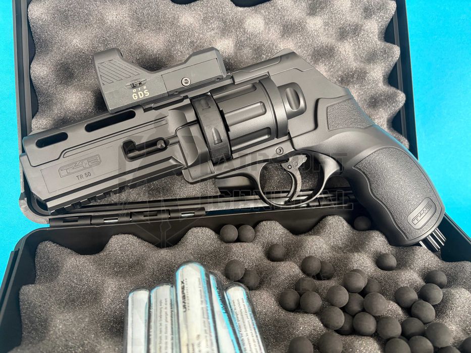 Pistol paintball puternic 11j set cu bile cauciuc, cutie transport si capsule co2 cadou Airsoftgeneral NOU