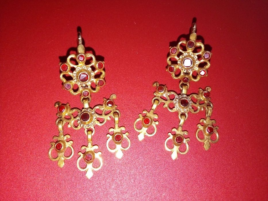Царска Русия злато с гранати/Стари руски златни обеци с диаманти