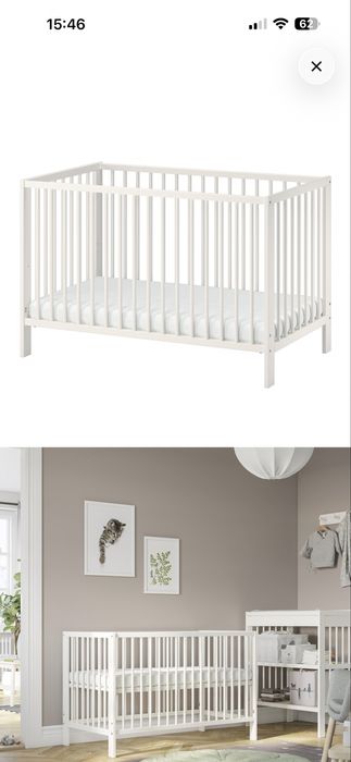 Pătuț bebeluși IKEA Gulliver 60×120 cm + saltea din fibră de cocos Integral