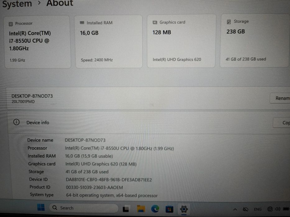 Laptop Lenovo ThinkPad T480s cu procesor Intel Core i7-8550U 16GB  ram