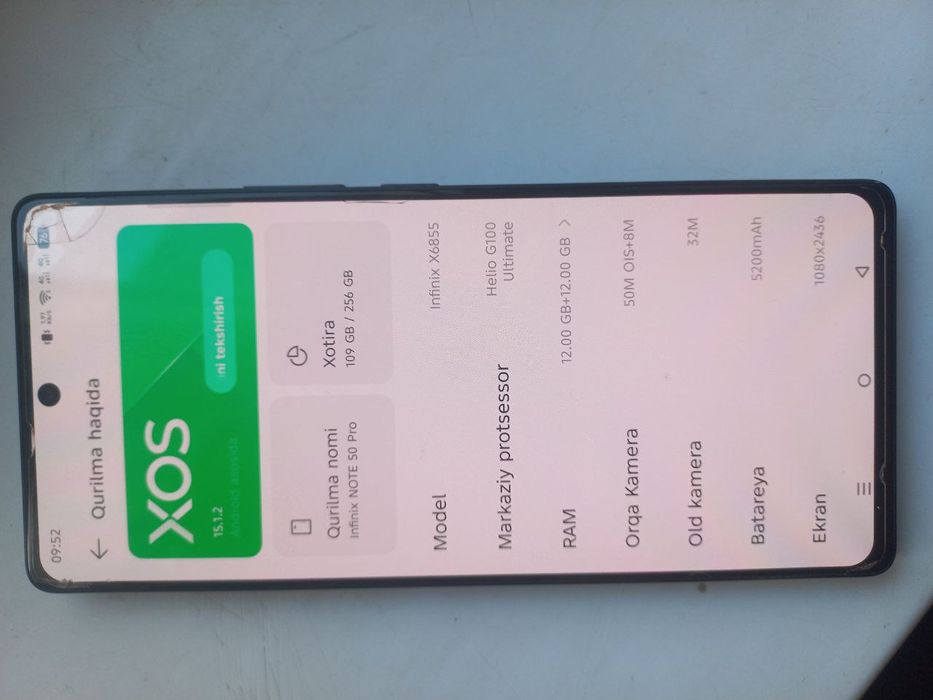 Infenix not 50 pro 12+12ram 250 xotira