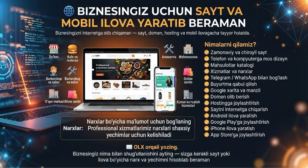 Sayt va mobil ilova yaratib beramiz