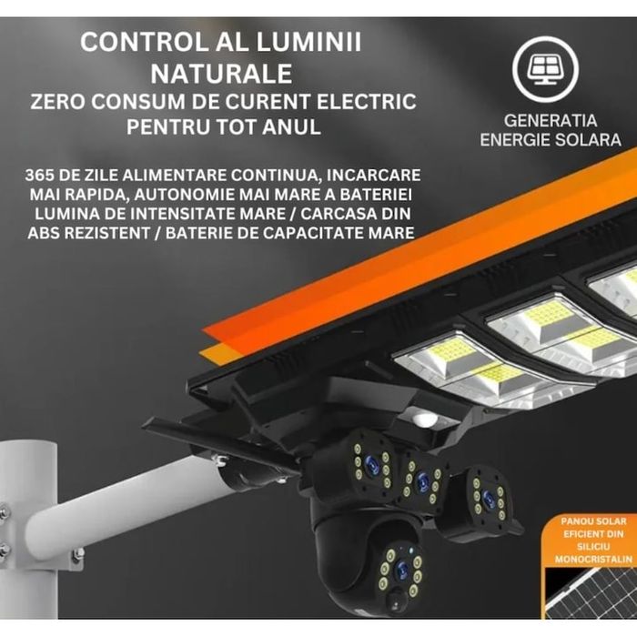 Lampa Solara cu Camera de Supraveghere XL SIM 4G, Aplicatie Mobila