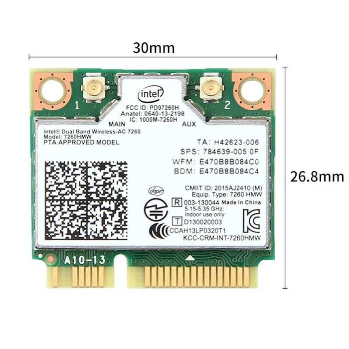 Intel Dual Band Wireless-AC 7260HMW Half Mini PCIe BT4.0 1067 Mbps_NOU