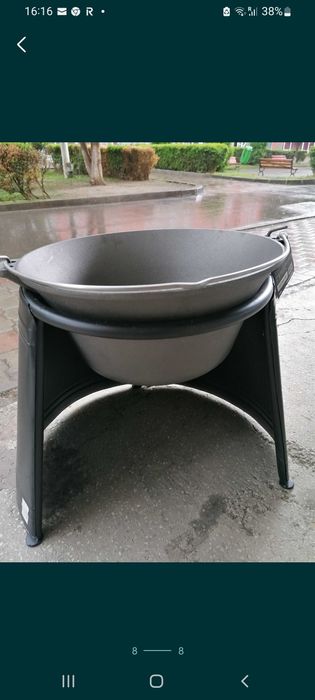 Ceaun fontă pură 22 L + paravan vânt + capac inox + transport inclus