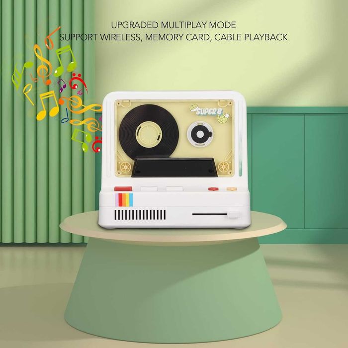 Преносим стерео ретро Bluetooth високоговорител с касетофон, сив (бял)