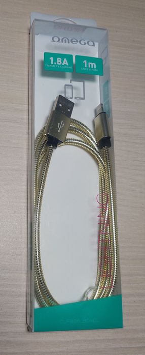 Cablu Omega lightning, metal, 1.8A, 1 m, auriu