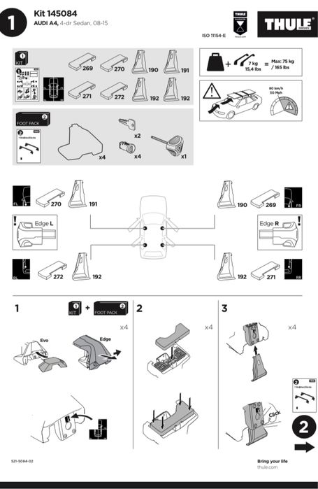 Bare transversale portbagaj auto Thule Wingbar Edge+kit Audi A4 08-15