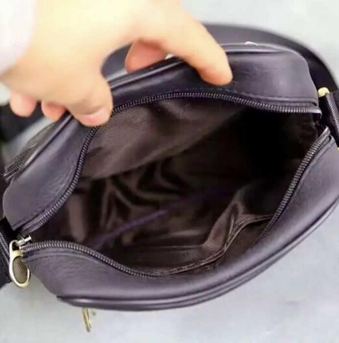 Мъжка квадратна кожена чанта за през рамо/Обемна от черна естест. кожа