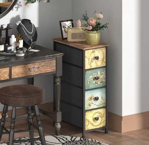 Скрин VEDECASA, тесен скрин с 4 чекмеджета от плат, метална рамка