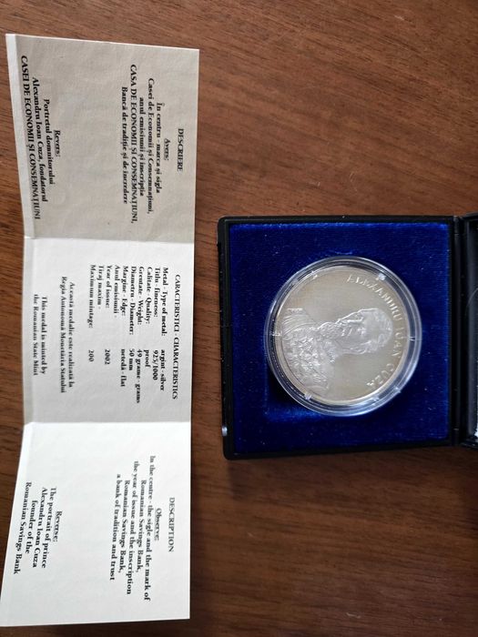 Medalie Argint 925 – CEC 2002 – 49 g, tiraj 200 buc. Cutie, certificat