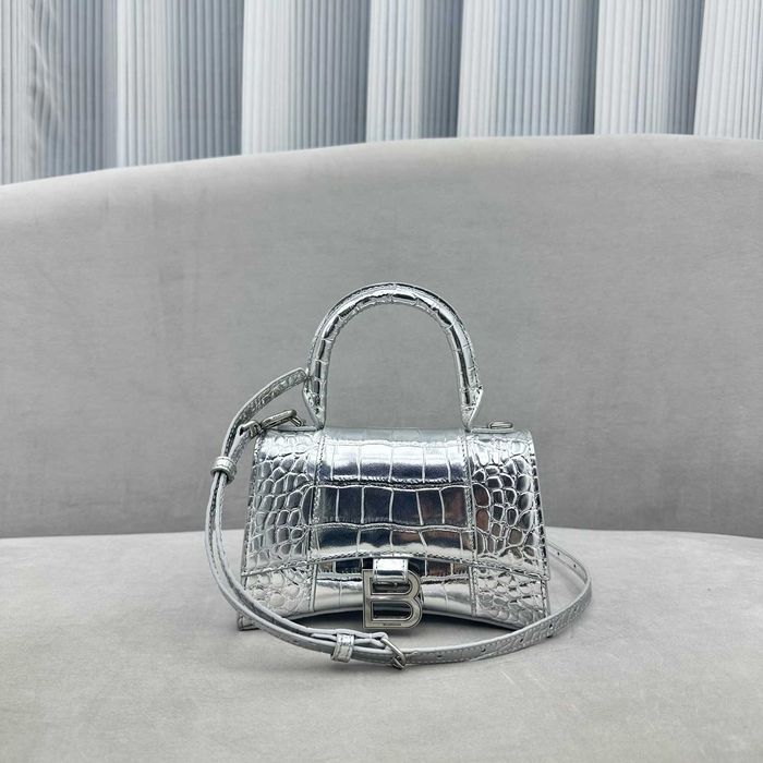 Geanta Balenciaga Hourglass, silver crocodile, 23x10x24cm, Premium