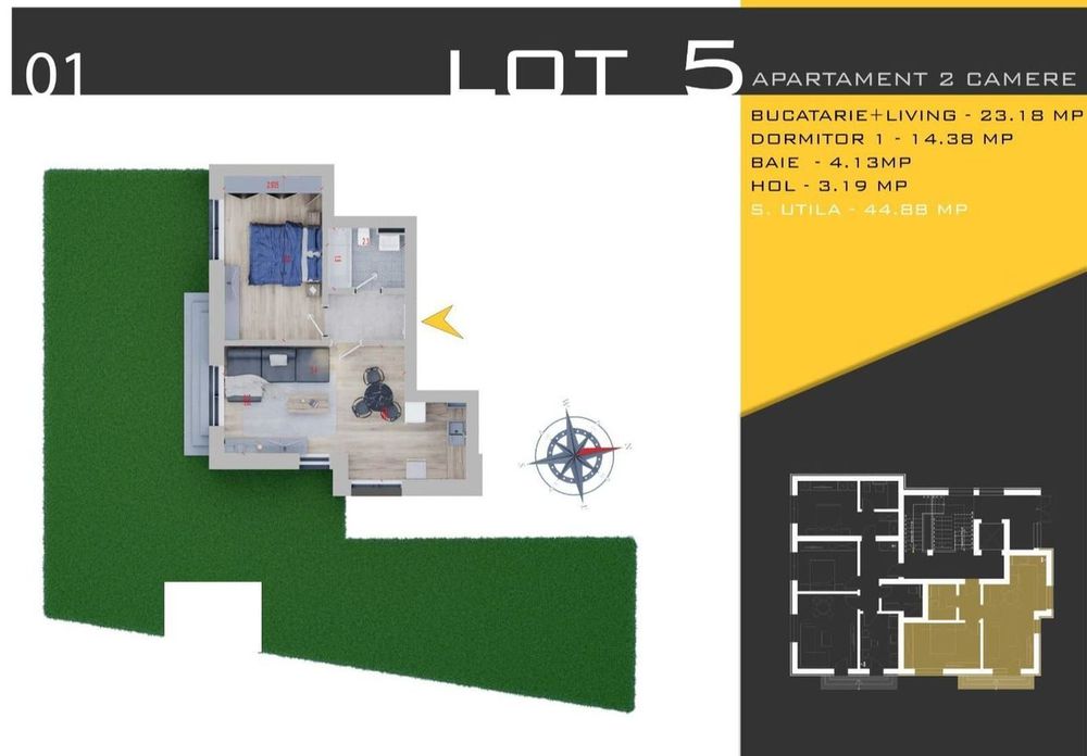 Ap. 2Cam. Livingul Open-Space + Curte De 138Mp. / Pallady!