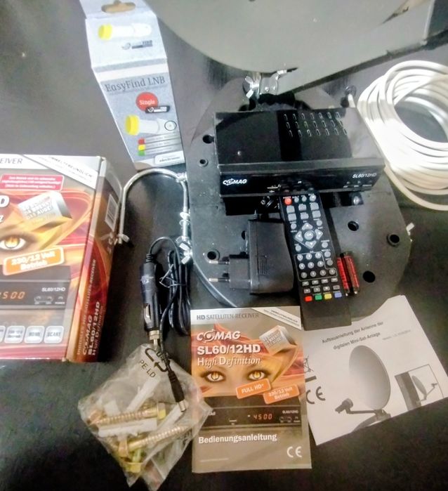 Set antena satelit mobila pentru rulota sau autorulota, 12V sau 230V