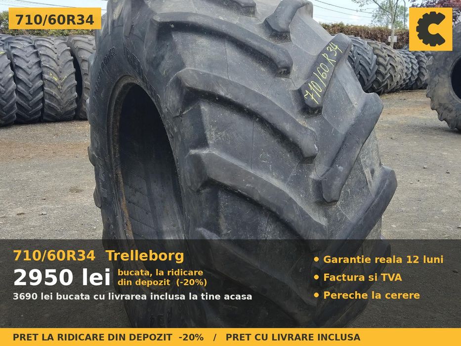 Anvelope Cauciucuri 710/60R34 710/60 R34 710/60-34 7106034 Trelleborg Tractor Punte Spate Utilaje Agricole SH Second Hand GARANTIE Garantie 1 An