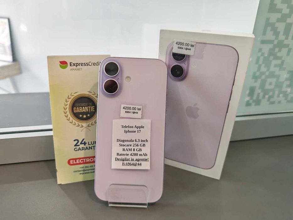 Iphone 17 256GB 100% bateria NOU (AG44 Bacau B:6964) 2 ani garantie!