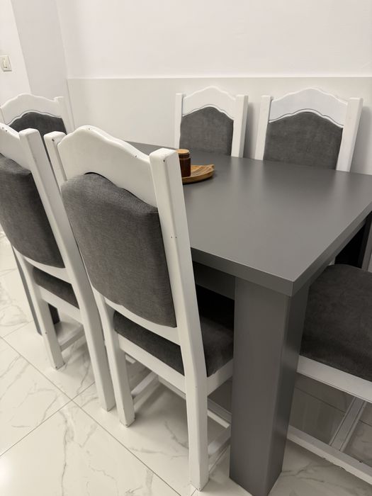 Masa de bucatarie si 6 scaune de bucătărie, lemn masiv