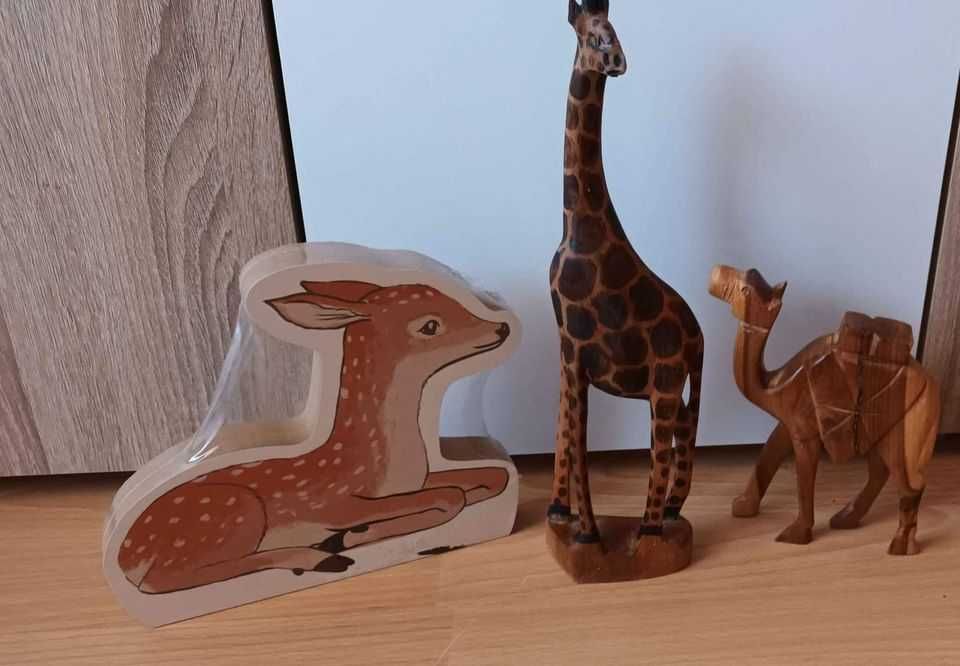 Vand lot de 3decorative din lemn Girafa camila caprioara