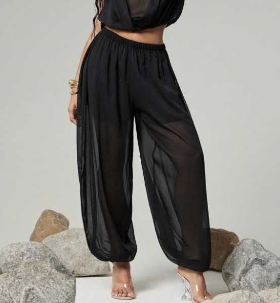 Pantaloni negrI, șifon transparent, model jogger, mărime M-L - NOI