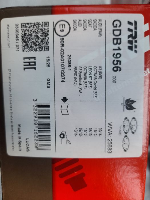 SET PLACUTE FRÂNE DISC TRW  Audi A3,Seat Leon,Skoda Oktavia ,Vw Golf