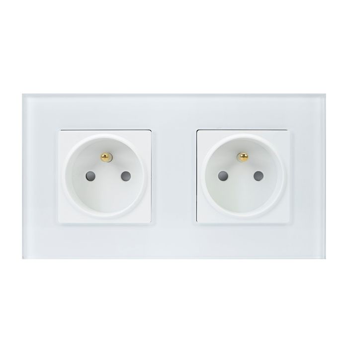 Priza dubla incastrabila PNI WP312 cu rama din sticla, 16A