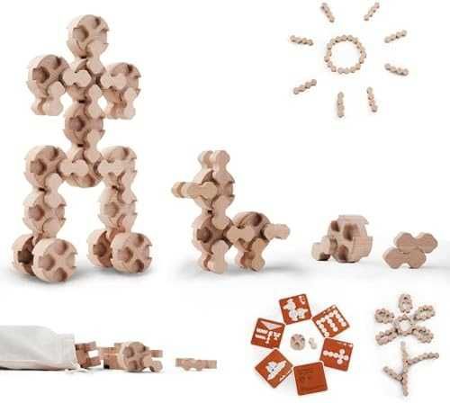 Нови Дървени конструктори за деца 3+ Montessori STEM играчка с чанта