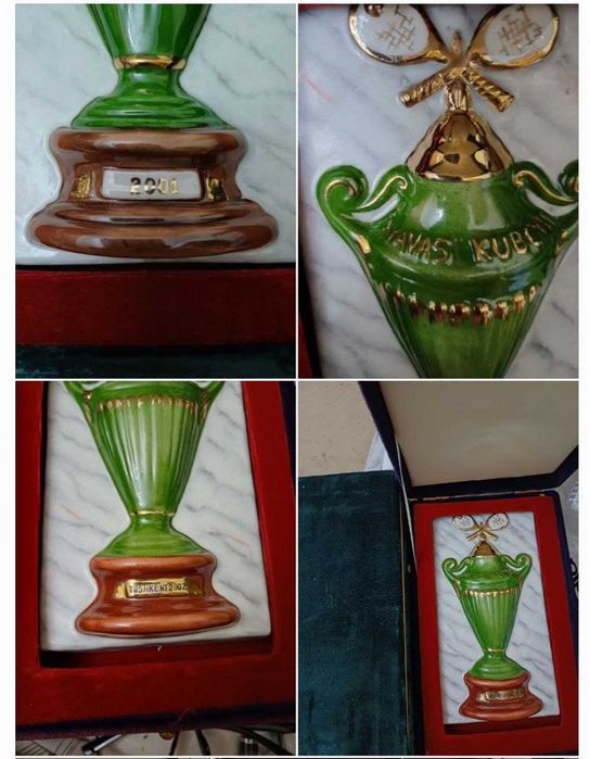 Кубок Хавас Ташкент-2001, 2002 Тенис Фарфор с позолотой. Велюр.коробка