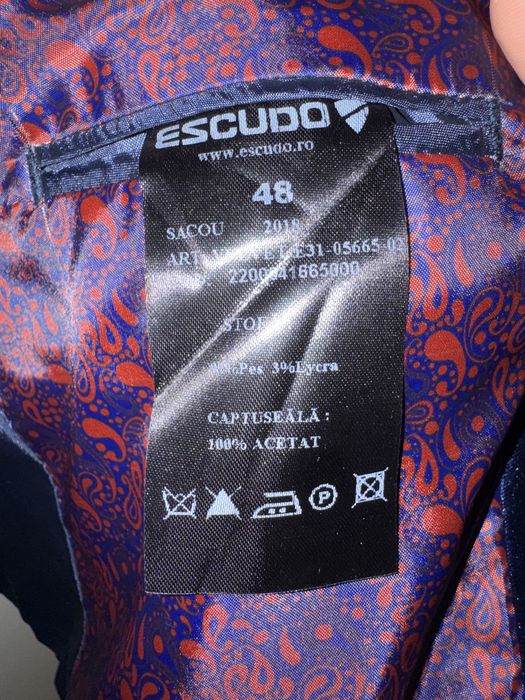 Sacou catifea barbati slim fit albastru regal ESCUDO marimea 48 NOU
