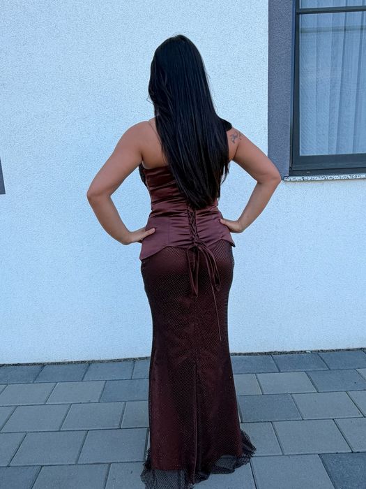 Rochie corset plasa maro