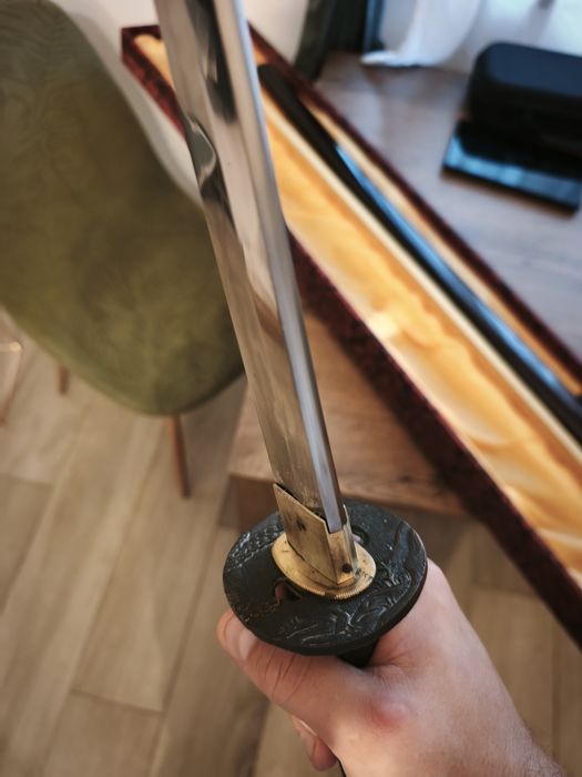 katana japoneza din otel damasc
