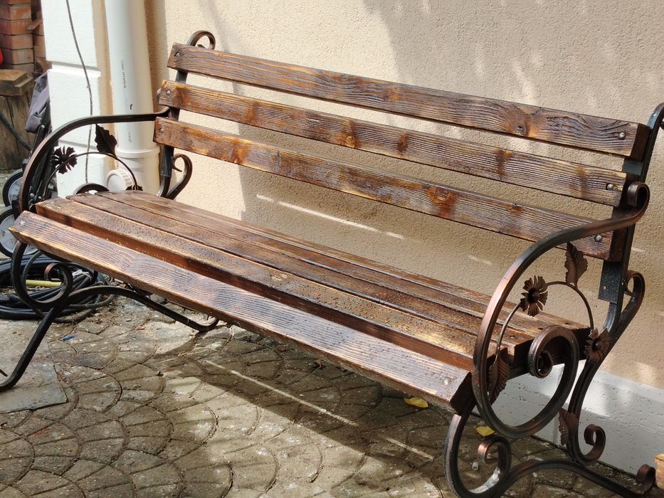 Banca gradina din fier forjat și lemn