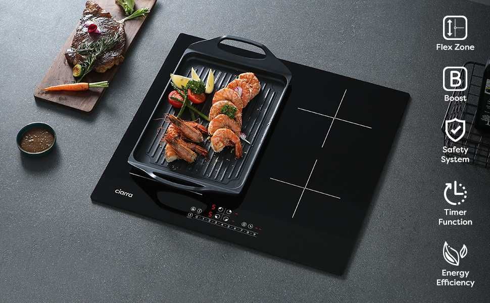 REDUS de la 1720 RON, Ciarra Plita Incorpor din sticla ceram cu inductie 4 zone, 7200W 9 nivele Putere, 220 V