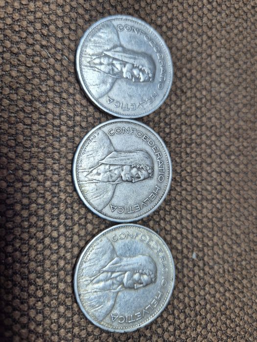 Lot 3  monede 5 Francs Elveția- Argint
