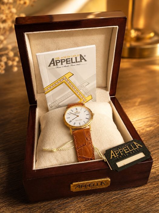 Швейцарские часы Appella 18K Gold • 15г золота 750 пробы •