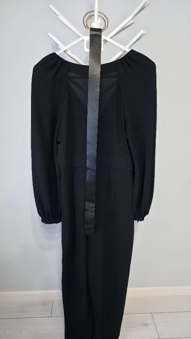 Salopeta neagră Zara, curea din piele ecologica, catarama aurie, S