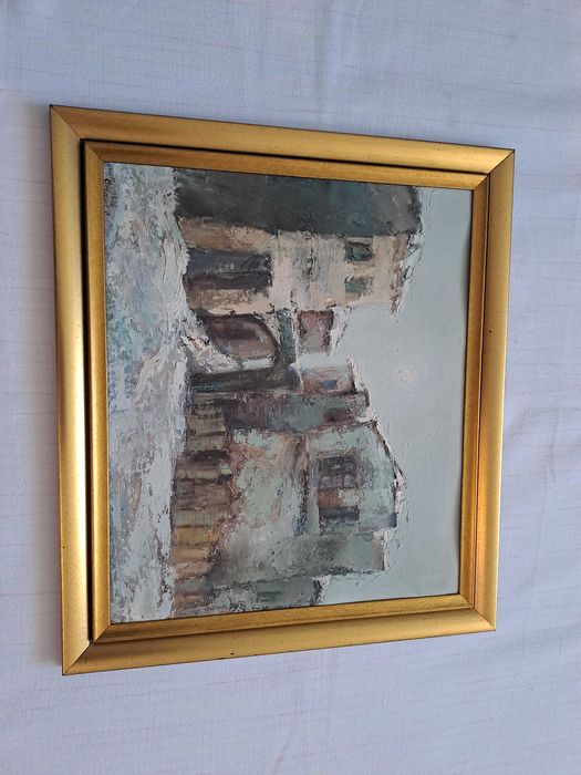 tablou pictura pe carton gros 47/41 cm semnat C Chitimus datat 1976
