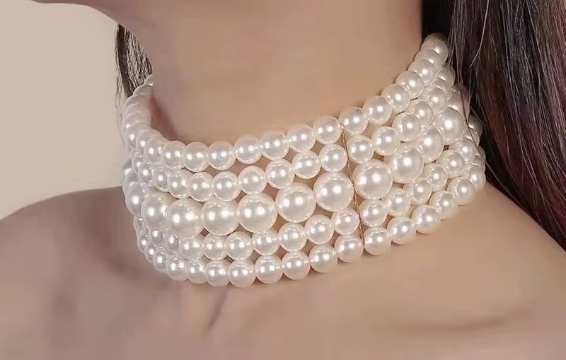 Чокър, гердан с перли, черен и червен