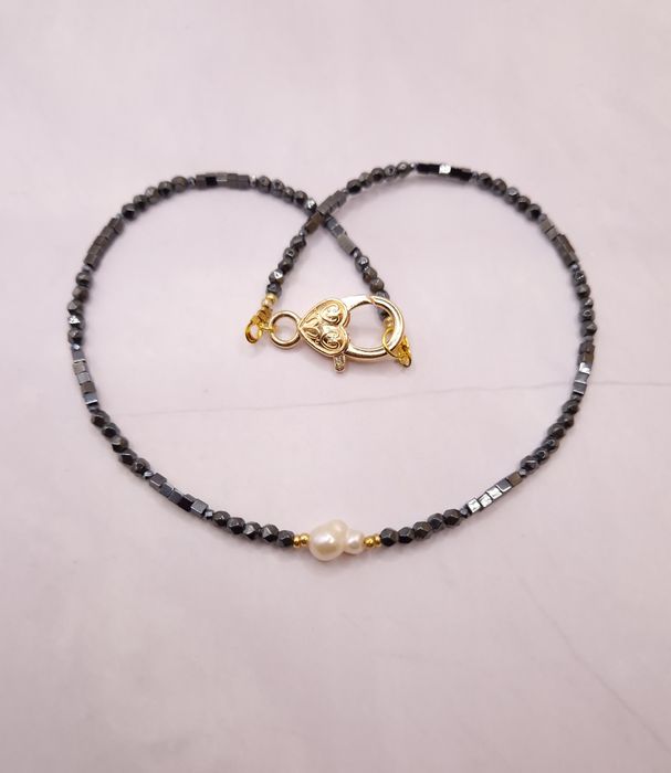 Colier din hematit cu perla naturala
