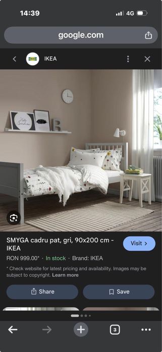 Vand pat cadru din lem si saltea inclusa