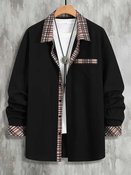 Мужская  рубашка большого размера с длинным рукавом.