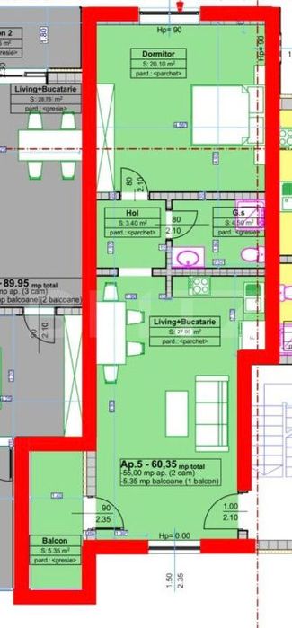 Apartament 2 camere, 60.35 mp, zona Centru