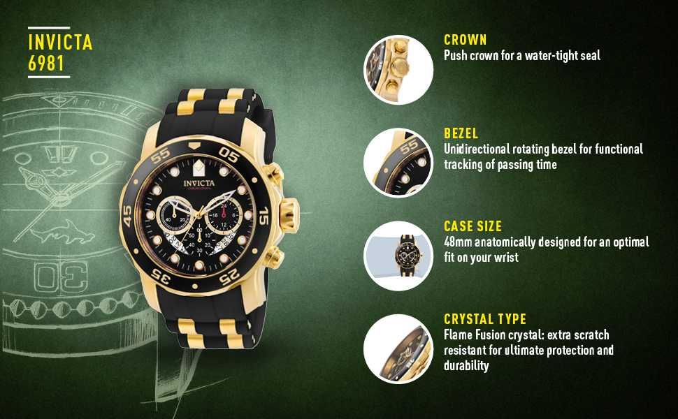 Мужскиие часы Invicta 6981 Pro Diver Quartz 48 мм Gold б/у..