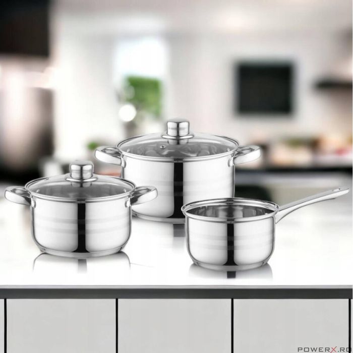 Set oale din inox, 2l, 3l, cu capac, cratita de 1.5l, 5 piese, Stark