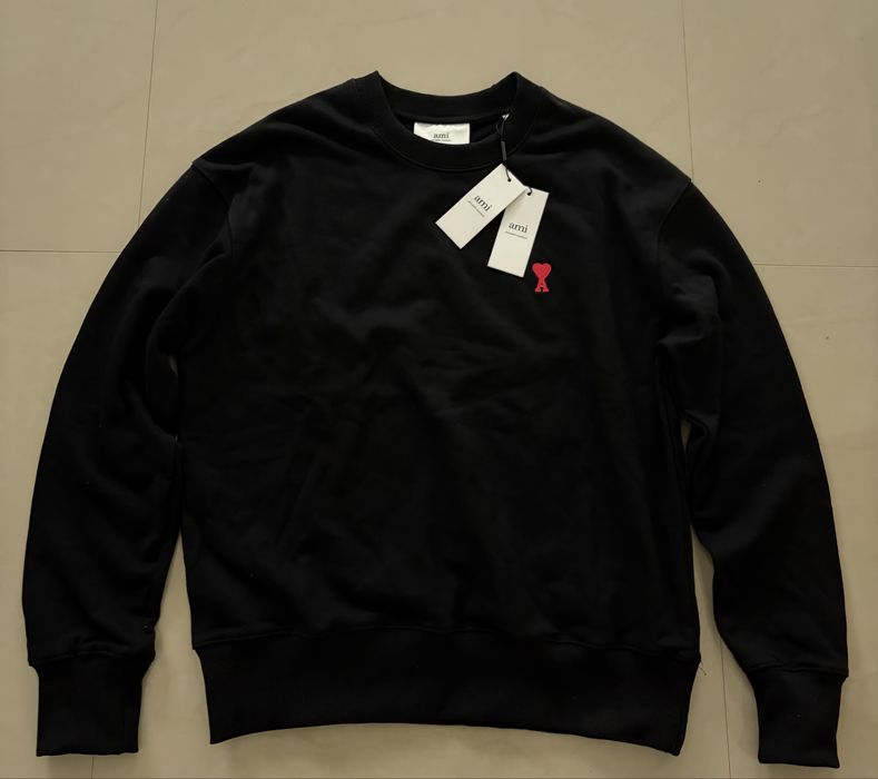 Bluză AMI Paris Negru Crewneck (Material Sweatshirt) Inima Roșie M Nou