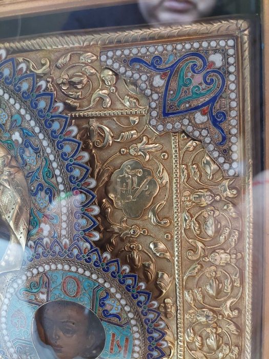 Руска сребърна 84 икона с емайл и позлата/размер 32 на 26 см/