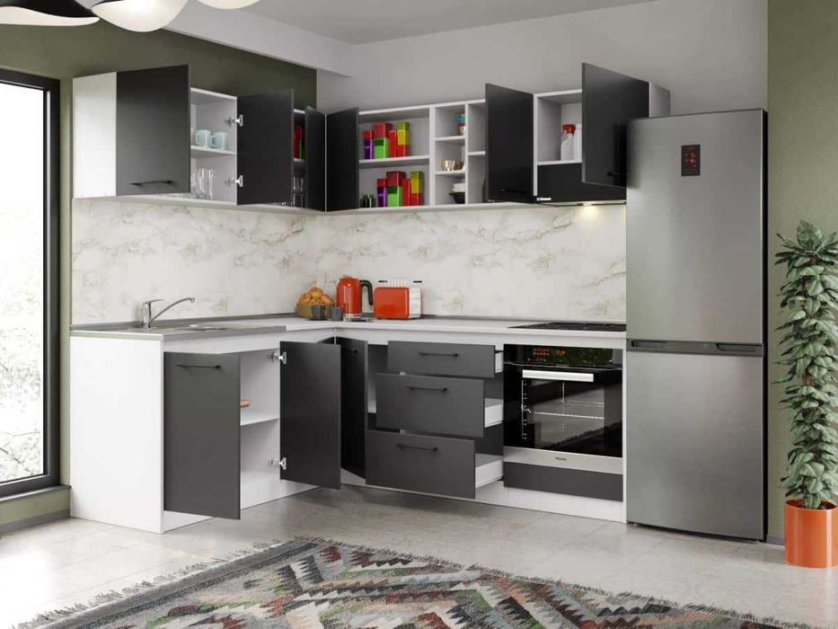 Set Mobila Bucatarie Colt Mina Grafit 180*220 Gri Antracit - C86